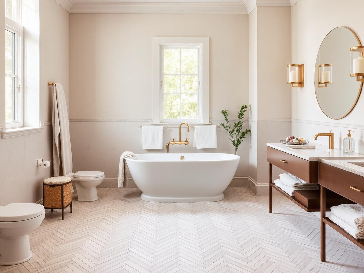 Herringbone tile floor bathroom renovation in Charlotte NC